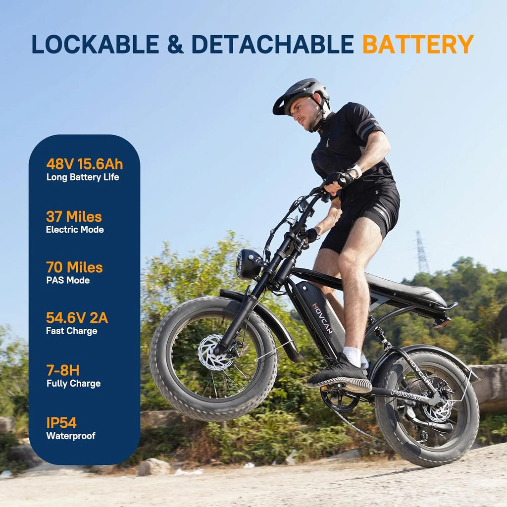 20" Fat Tire Electric Bike for Adult, 1000W Mountain Ebike, 48V 15.6Ah Removable Battery, 7 Speed Disc Brake E-Motorcycle Bike UL2849