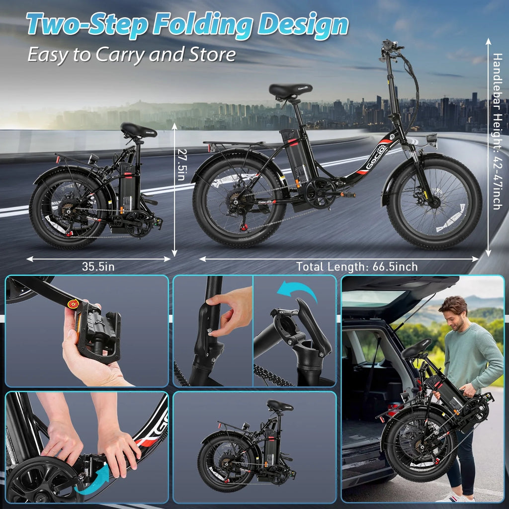 20" Foldable Fat Tire Electric Bike for Adults, 750W Peak Motor Electric Bicycle, 48V 10.4Ah (500Wh) Removable Battery, 19.8 MPH, 7-Speed Gears, Commuting Ebike, UL2849 Certified