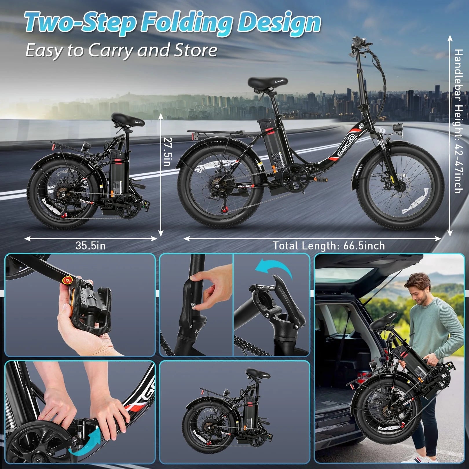 20" Foldable Fat Tire Electric Bike for Adults, 750W Peak Motor Electric Bicycle, 48V 10.4Ah (500Wh) Removable Battery, 19.8 MPH, 7-Speed Gears, Commuting Ebike, UL2849 Certified
