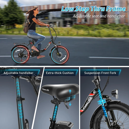 20" Foldable Fat Tire Electric Bike for Adults, 750W Peak Motor Electric Bicycle, 48V 10.4Ah (500Wh) Removable Battery, 19.8 MPH, 7-Speed Gears, Commuting Ebike, UL2849 Certified