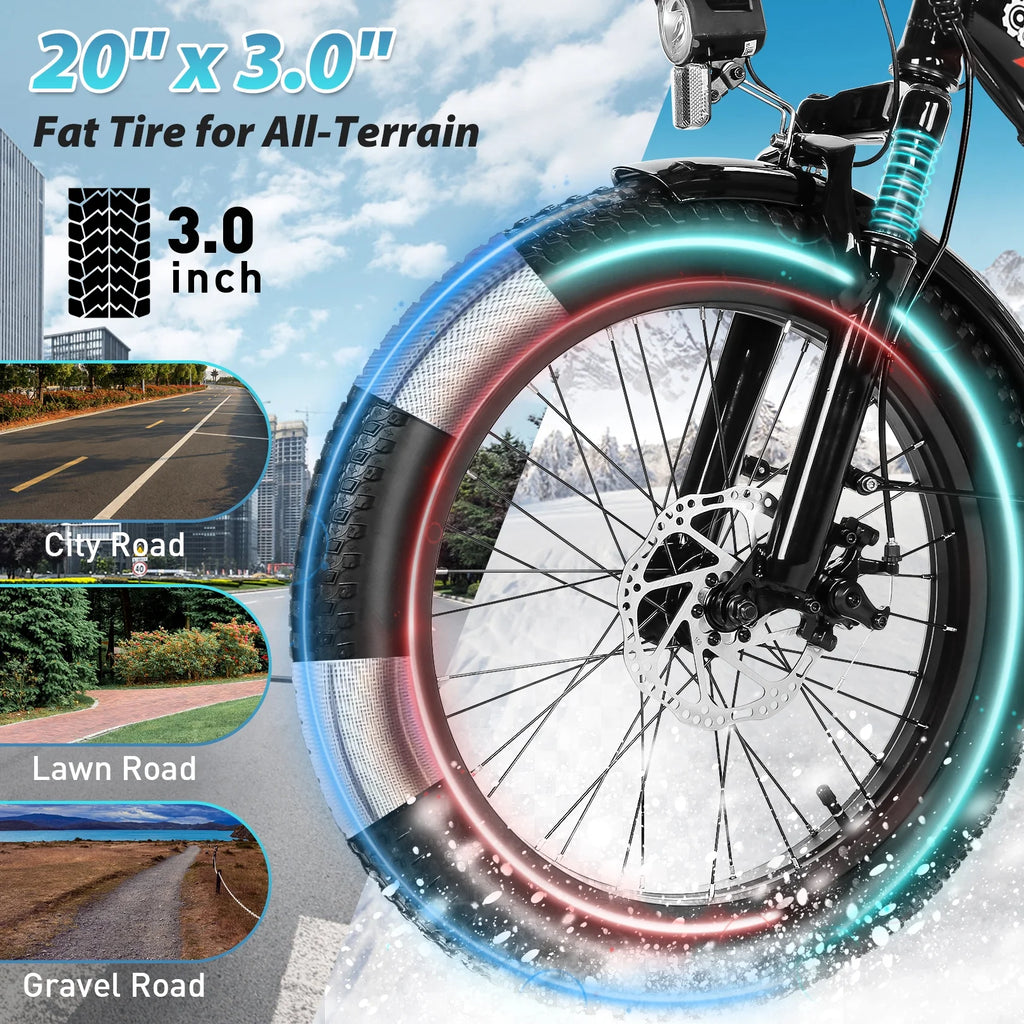 20" Foldable Fat Tire Electric Bike for Adults, 750W Peak Motor Electric Bicycle, 48V 10.4Ah (500Wh) Removable Battery, 19.8 MPH, 7-Speed Gears, Commuting Ebike, UL2849 Certified