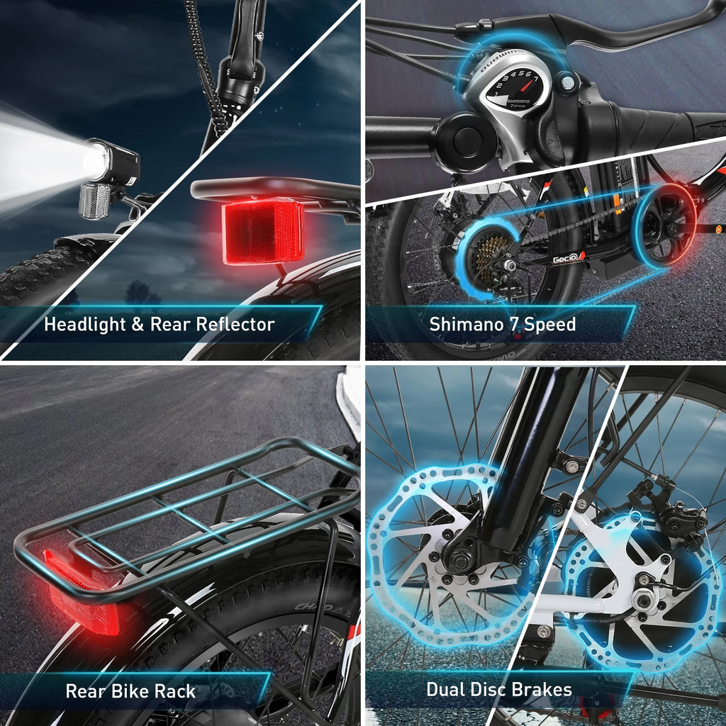 20" Foldable Fat Tire Electric Bike for Adults, 750W Peak Motor Electric Bicycle, 48V 10.4Ah (500Wh) Removable Battery, 19.8 MPH, 7-Speed Gears, Commuting Ebike, UL2849 Certified