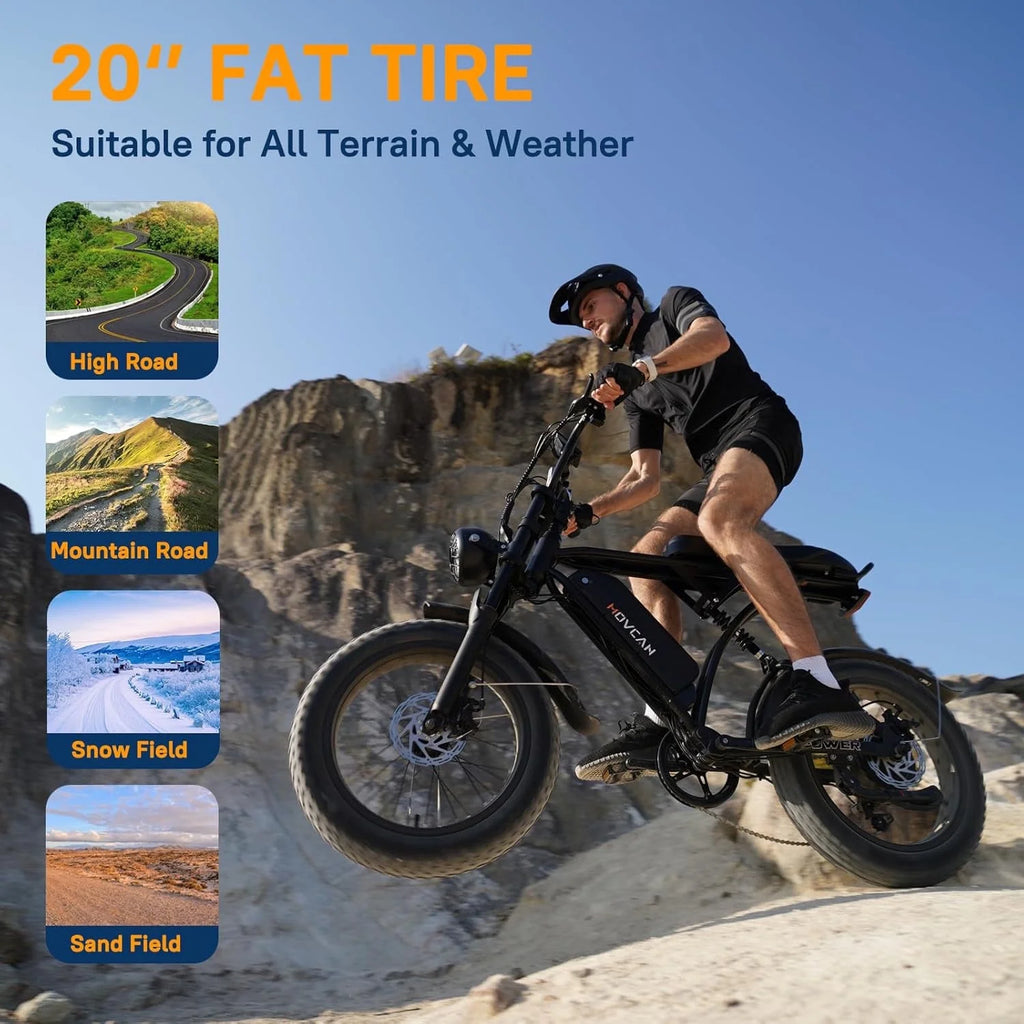 20" Fat Tire Electric Bike for Adult, 1000W Mountain Ebike, 48V 15.6Ah Removable Battery, 7 Speed Disc Brake E-Motorcycle Bike UL2849